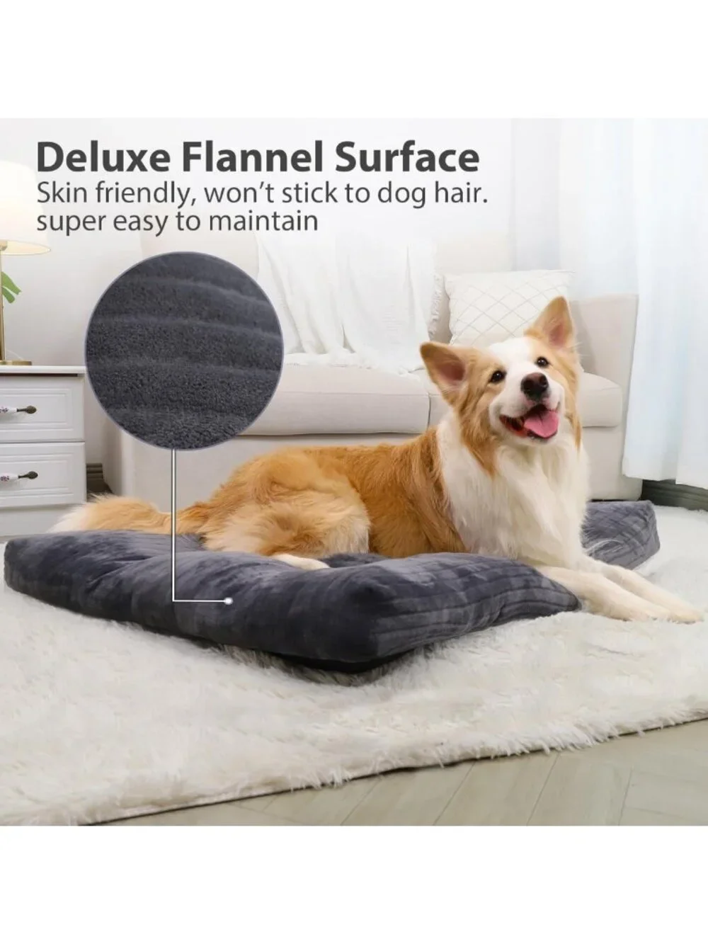 Extra Large Washable Dog Bed - Thick Flannel Comfy Crate Pad, Anti-Slip, 41x27